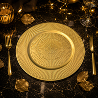 Assiettes de présentation en plastique doré de luxe en gros, motif à points radiaux en relief, assiettes décoratives pour fêtes et restaurants