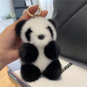 Porte-clés en fourrure de lapin Rex, adorable et exquis, petit panda en peluche, breloque de sac haut de gamme, cadeau d'anniversaire <span class=keywords><strong>Netflix</strong></span> - Product Image 2