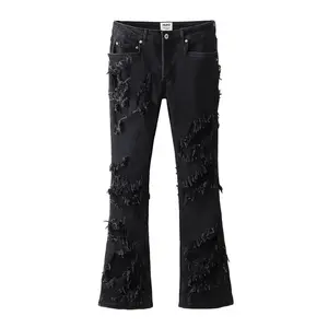 American High street dark RO destruction du vent patchwork flow avec jeans vintage styliste légèrement évasés pour hommes