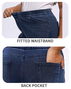 Jeans de Pierna Ancha Tallas Grandes para Mujer, de Talle Alto Elástico, <span class=keywords><strong>Pantalones</strong></span> Vaqueros con Cintura Elástica y Control de Abdomen, Pierna Recta - Product Image 3