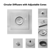 Diffuseurs d'air carrés modernes en aluminium et acier galvanisé, à noyau rotatif et à flux d'air réglable pour systèmes CVC de bureau