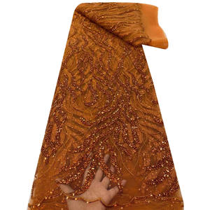 सुंदर 2022 हॉट सेलिंग जले हुए नारंगी ब्राइडल कपड़े सेक्सी सीक्वेंस ड्रेस फीता 5 गज की महिला ड्रेस फीता सामग्री ml75n491 - Product Image 1