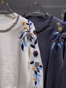 Maglione di Lusso con Ricami di Fiori e Diamanti Scintillanti per <span class=keywords><strong>Donna</strong></span>, Maglieria Autunno Inverno, Top Lavorato a Maglia, Pullover, Abbigliamento Femminile - Product Image 2