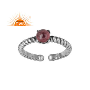 แหวนพลอยทัวร์มาลีนสีชมพูดึงดูดใจแหวนดีไซเนอร์925เงินออกซิไดซ์คอลเลกชันวินเทจ - Product Image 1