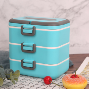 Hai Lớp Nhựa Nhiệt Bảo Quản Hộp Ăn Trưa Hộp Nhựa Vuông Có Tay Cầm - Product Image 6