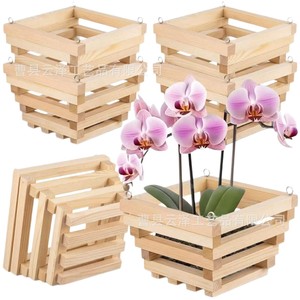 Wooden hanging flower pot <b>basket</b>, indoor balcony decorative <b>plant</b> hanging <b>basket</b>, multi-purpose outdoor flower pot orchid - Product Image 1