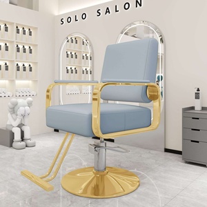 Fauteuil de barbier Solo Salon en similicuir, structure dorée, hauteur réglable hydrauliquement, base ronde, design contemporain - Product Image 1