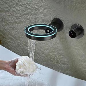 Robinet de lavabo mural en céramique et laiton, robinets à débit contrôlé, <span class=keywords><strong>poignée</strong></span> unique, design encastré dissimulé, affichage numérique - Product Image 4
