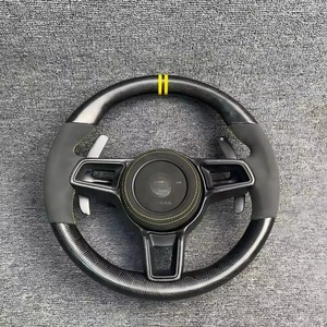 Volante de fibra de carbono y cuero color chocolate para Porsche Cayman, Panamera, <span class=keywords><strong>911</strong></span>, 718, Macan, modificación interior. - Product Image 3