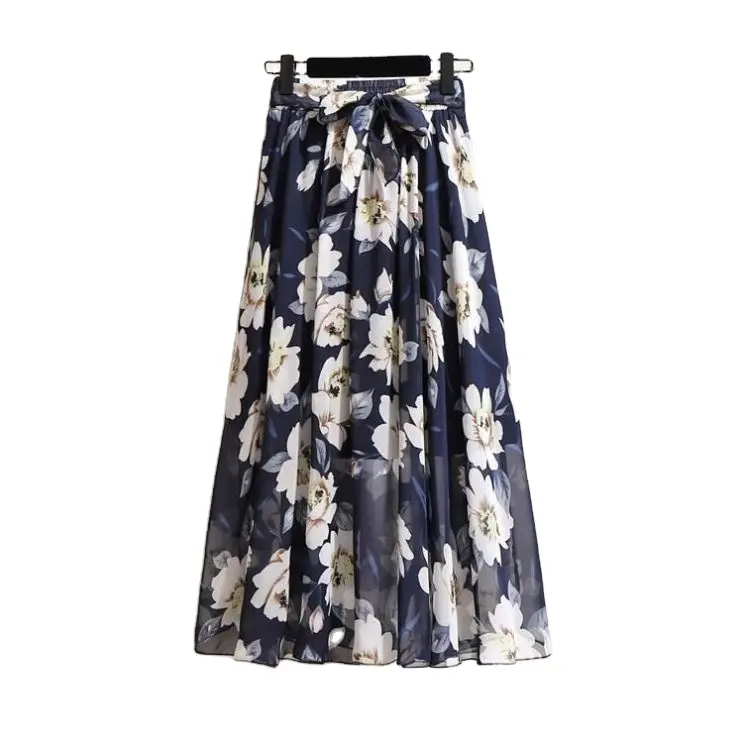 Skirts Casual A-Line Long Pattern High-Waist Tweed Skirt Oem/Odm Maxi Chiffon Printed Pleated Women