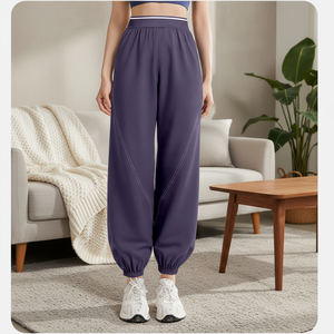 Women's Solid Four-Way Stretch Spandex/Nylon Breathable Quick-Dry Elastic Waist Casual Pants High Waisted Loose Leg Yoga - Product Image 1