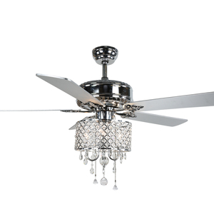 <span class=keywords><strong>Ventilateur</strong></span> de plafond décoratif avec lampe en cristal argenté fantaisie, 52 pouces, 5 pales, moteur <span class=keywords><strong>LED</strong></span> DC/AC, 3 vitesses, télécommande - Product Image 1