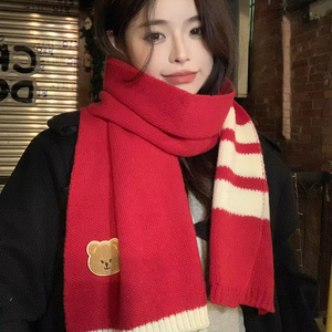 Sciarpa Lavorata a Maglia di Alta Qualità in Stile Coreano, Rossa con Motivi Geometrici, Traspirante, Regalo di Natale e Capodanno per Donne e Bambini, Calda per l'Inverno - Product Image 5