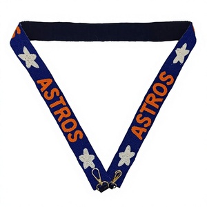 Nouveau lanière brodée Astros bleue 2026 avec étoiles blanches, texte orange, crochets dorés, en polyester, faite à la main, accessoire sur le thème du sport - Product Image 1
