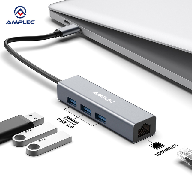 4-in-1 USB-C Ethernet Hub Gigabit LAN Adapter with USB 3.0 Ports for Laptops, MacBook, iPad Pro, and Tablets
