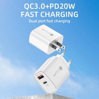 Chargeur mural USB PD 20W à double port Type-C/USB-A, charge rapide 3.0 pour téléphones et tablettes, adaptateur de charge rapide