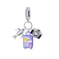 Vente chaude usine : Breloques pendentifs pour appareil photo, style bagage d'avion de voyage, perles en tungstène plaqué argent, pour bracelet de bijoux DIY