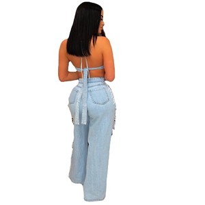 Tops cortos informales y pantalones con borlas para <span class=keywords><strong>mujer</strong></span>, novedad, traje vaquero de 2 piezas - Product Image 6