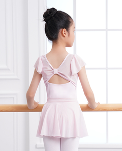 Justaucorps de ballet pour filles avec manches en tulle volantées, justaucorps de <span class=keywords><strong>danse</strong></span> et de gymnastique pour enfants, justaucorps de ballet à manches courtes, justaucorps d'entraînement de <span class=keywords><strong>danse</strong></span> - Product Image 3
