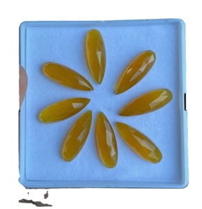 Piedra preciosa de Calcedonia amarilla suelta de alta calidad, forma de pera Natural, corte de rosa, parte posterior plana, joyería suave de alto pulido, cambio de Color - Product Image 1