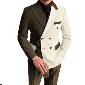 Jas Pria Hitam Putih Patchwork Slim Fit Kerah Runcing Double Breasted 2 Potong Tuxedo Formal Pernikahan Blazer+Celana Kostum Homme - Product Image 4