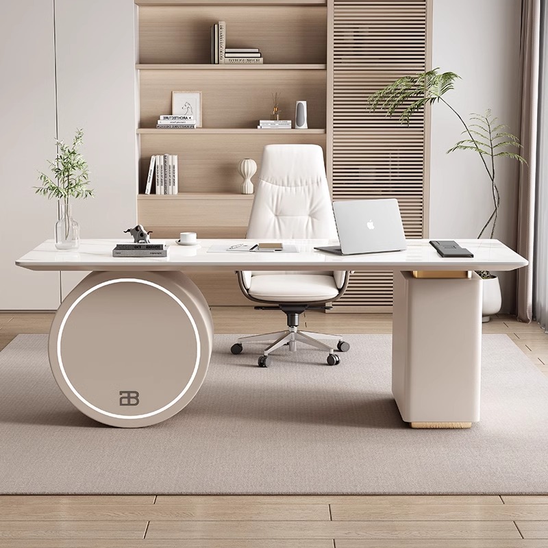 Italian-Style Light Luxury Computer Desk Rock Board Design for Home Office Beauty Salon Consultation