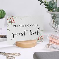 Support rond de 4 "en bois de bouleau en acrylique transparent Porte-menu de barre de numéro de table Présentoir de cartes de vente au détail