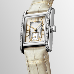 Reloj de Cuarzo para Mujer, Rectangular, con Bisel de Diamantes, Esfera con Números Romanos, Correa de Cuero, Elegante Reloj de Pulsera Longinesing - Product Image 1