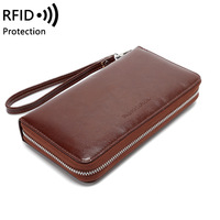 Boshiho dompet wanita anti-maling, dompet panjang kulit ritsleting RFID