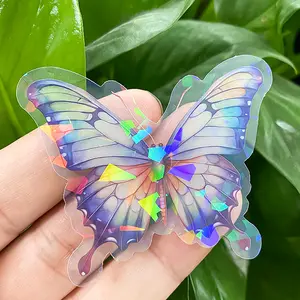 Diseño personalizado holograma brillo película Logo autoadhesivo impermeable PVC transparente dibujos animados troquelado pegatina