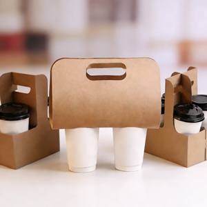 Wholesale Custom logo Recyclable <strong>Handy</strong> Handle 2/4 Cups Kraft Drink Carrier Packing Coffee Cups Craft Paper Cup <strong>Holder</strong> for Cafe - Product Image 2