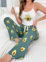 IStapromo Cadeaux – Pyjama décontracté et sexy pour femme, ensemble deux pièces imprimé avec caraco et pantalon long, respirant