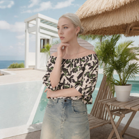 Chemise d'été OEM à fleurs pour femme, coupe ample, manches courtes, imprimé floral, crop top