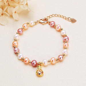 Bracelet en perles d'eau douce baroques faites à la main pour femmes Zhuji, sac porte-bonheur, pendentifs et breloques en cristal, bijoux en gros - Product Image 1