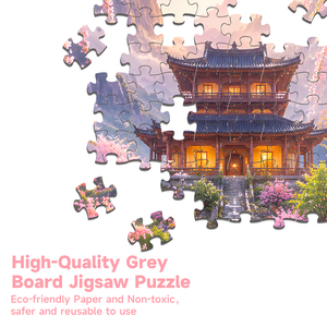 2000-teiliges Papier-Puzzle Kirschblüten-Tempel-Wasserfall-Motiv Grauer Karton Ungiftig HD-Druck DIY Lernspielzeug Stabile Box - Product Image 4