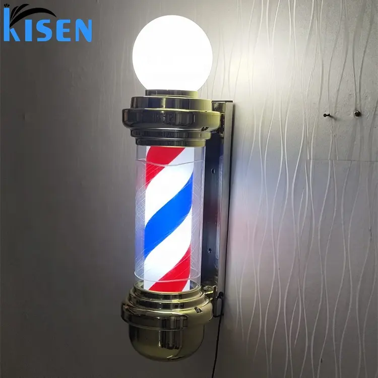 Grossista Kisen prezzo di fabbrica vintage rotante led segno di luce più piccola dimensione 60cm barbiere luce negozio di barbiere asta d'oro per la vendita