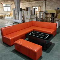 Ensemble de canapé d'angle et table basse pour restaurant KTV, en bois massif, luxe léger, dessus en cuir PU, banquette en forme de L, écologique, 4 places