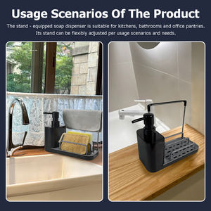 Distributeur de savon de cuisine rectangulaire transparent avec porte-éponge - Compatible liquide <span class=keywords><strong>vaisselle</strong></span>/gel douche - Product Image 4