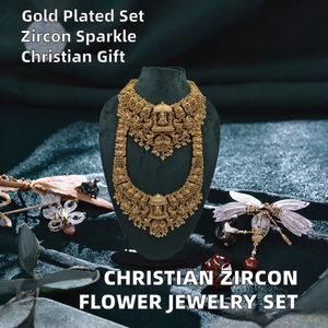Conjunto de Joyería de Templo del Sur de la India Chapado en Oro con Zirconia, Collar y Pendientes de Aleación para Aniversario de Bodas para Mujer - Product Image 2