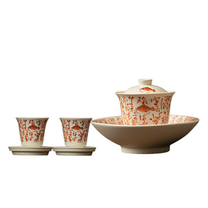 Juego de té de cerámica, Gaiwan de porcelana con tapa, dos tazas para té Kung Fu, juego de regalo para el té de la tarde, origen: Condado de Dehua - Product Image 5