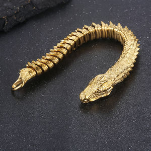 Chunky Dragon 18K Chapado en oro Pulsera de cadena de acero inoxidable Punk Titanio Acero Número 8 Pulsera Hebilla magnética - Product Image 3