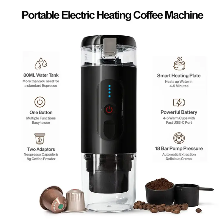 Tasse à café portable Mini Machine à café expresso cafetière à capsules portable Petit voyage Rechargeable