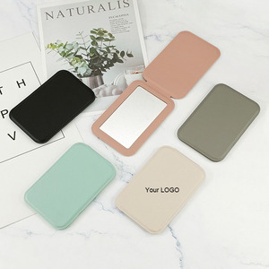 Zonyin Custom Portable <strong>Makeup</strong> Mirror Foldable Solid Color PU Leather <strong>Simple</strong> Mini Compact <strong>Cute</strong> Pocket Mirror for Woman Girls Gift - Product Image 1