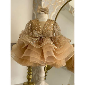 Abiti da Cerimonia per Bambine con Paillettes e Maniche Lunghe, Alta Moda, Eleganti Vestiti Estivi da Sposa e da Festa di Compleanno - Product Image 5