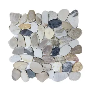hotel sale Flat Cut Natural Sliced River Stone Pebble Tile For Mosaic