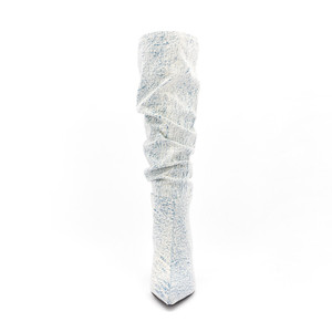 Botas De Invierno 2022 New Fashion Slouch Boots <span class=keywords><strong>donna</strong></span> pelle scamosciata Denim punta a punta tacchi alti sottili <span class=keywords><strong>stivali</strong></span> lunghi <span class=keywords><strong>stivali</strong></span> alti al ginocchio - Product Image 3