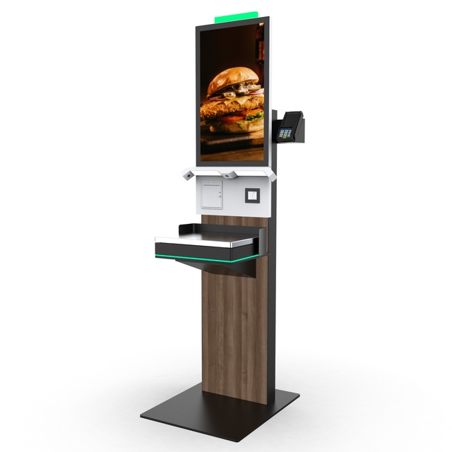AI Self-Checkout Kiosk with Stainless Steel and 27" Touch Screen for Indoor Use in Bakery Franchise