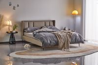 Nordisches Design Einfaches Luxus-Kingsize-Queen-Size-Doppelbett Lederkopfteil Hoher Plattform-Metallbettrahmen