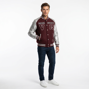 Veste universitaire d'hiver personnalisée avec logo, manches en cuir, broderie noire, veste de baseball pour couple, veste de baseball pour homme, imperméable - Product Image 1