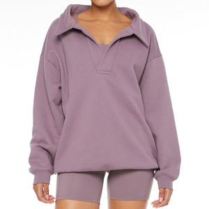 Pakaian wanita 2023, baju hoodie kerah v lengan panjang pakaian olahraga kustom - Product Image 1
